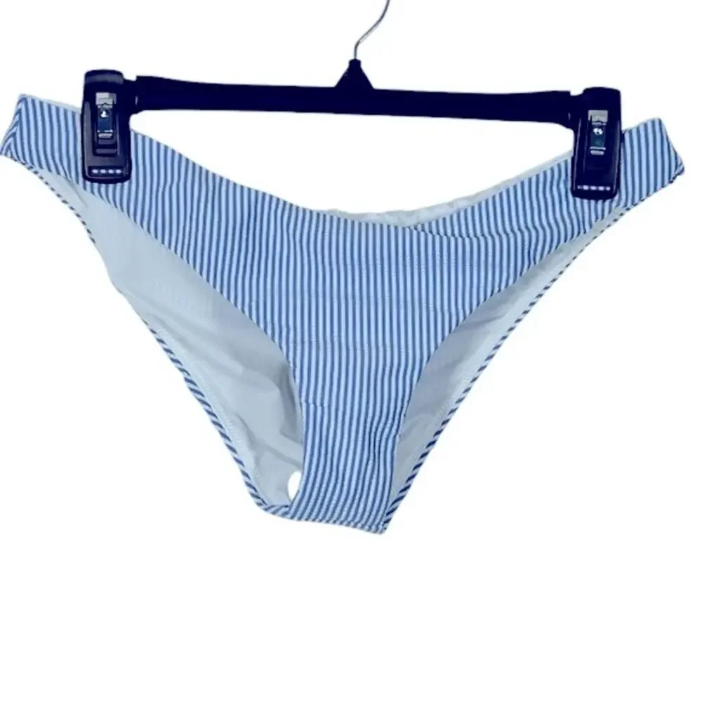 J.Crew Seersucker Hipster Bikini Bottom Medium Blue White Nautical Swimwear - Picture 3 of 11